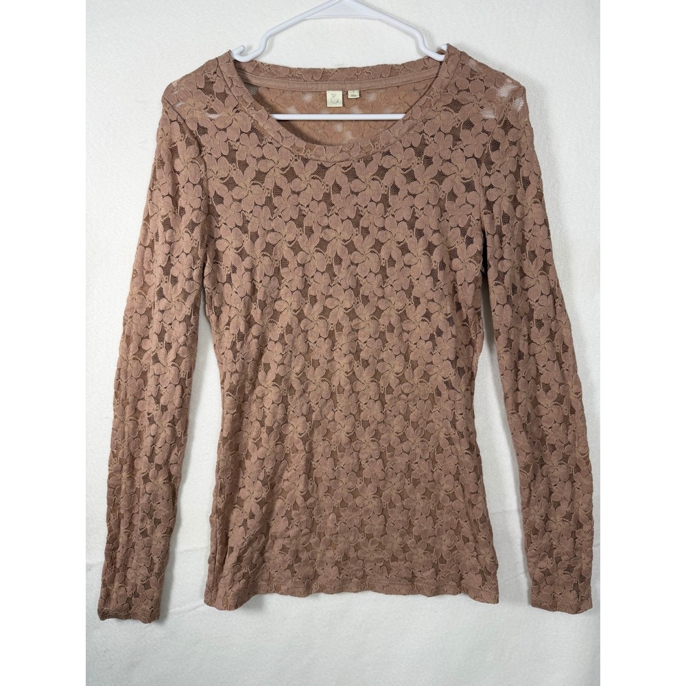 Eloise by Anthropologie Tan Lace Long Sleeve Top Stretchy Size
